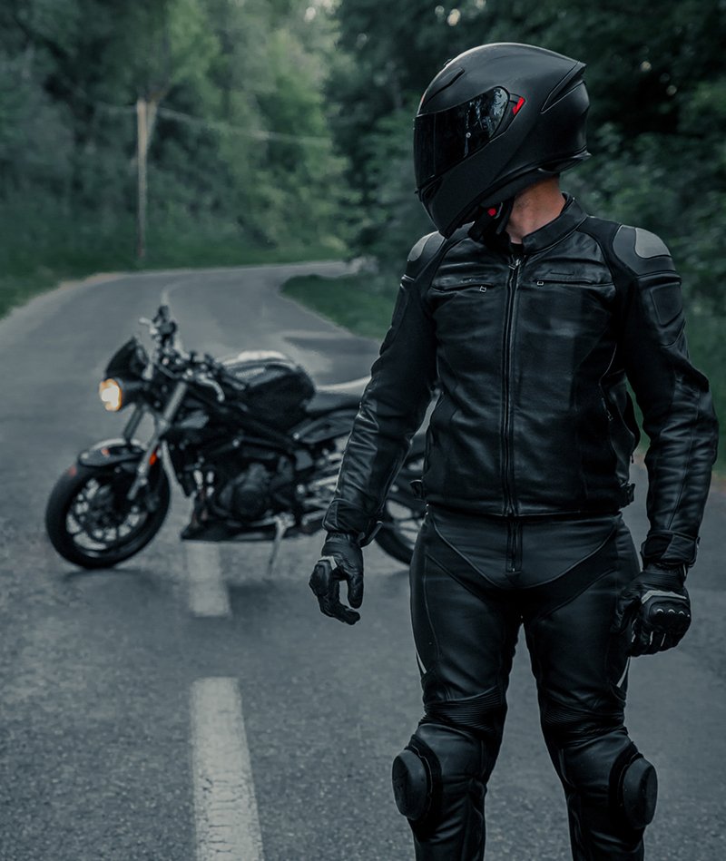 Guy wearing two piece leather suit